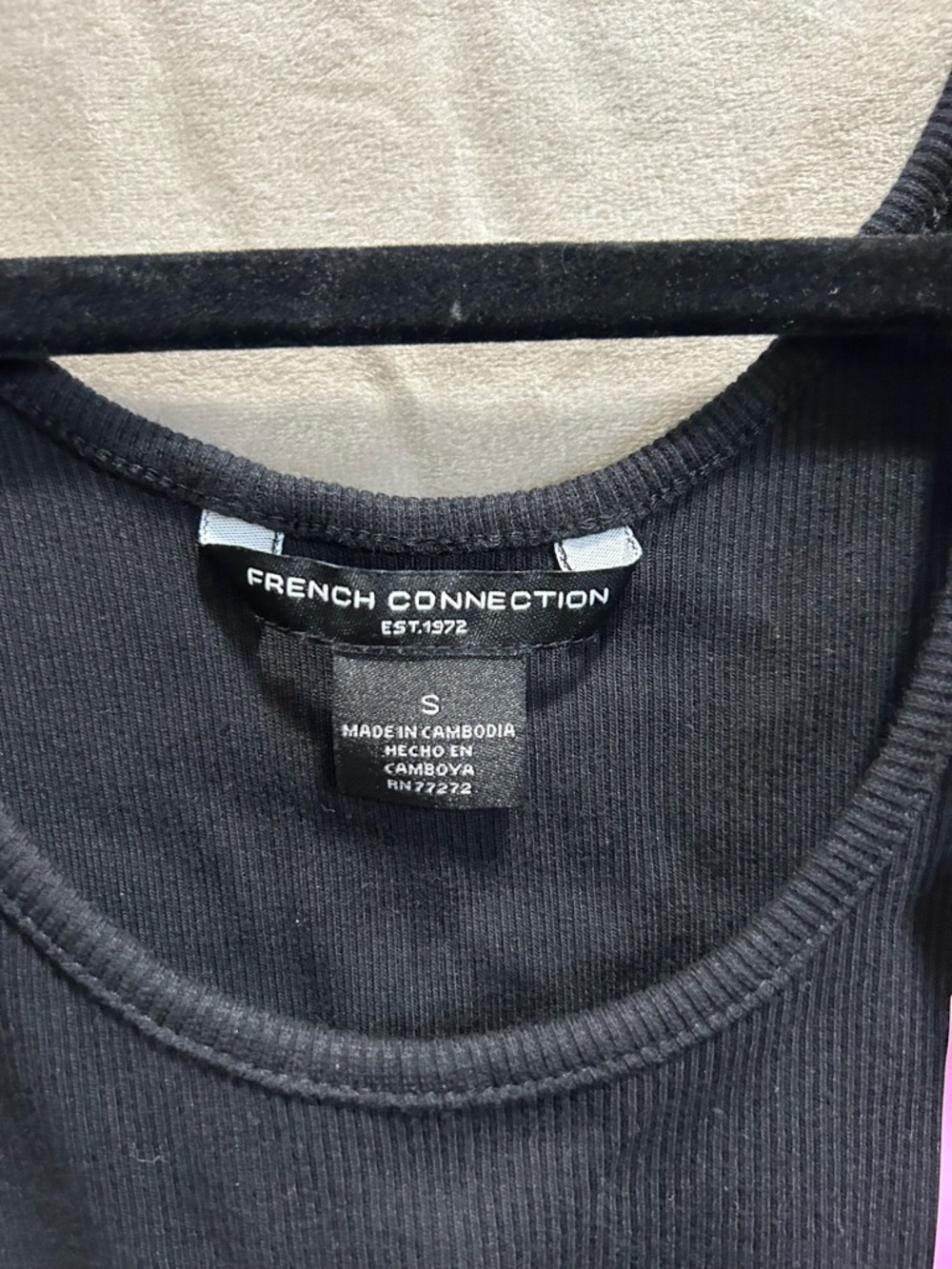 French Connection Black Ribbed Tank with Tie Shoulder Straps - Picture 3 of 4